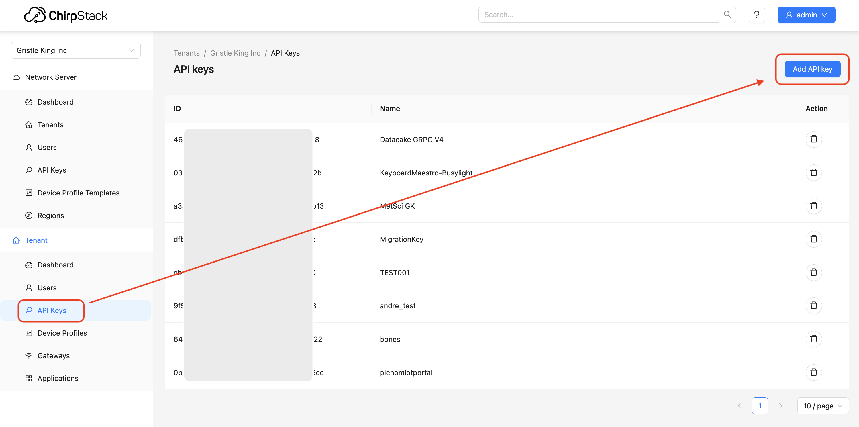 Get an API Key from Chirpstack