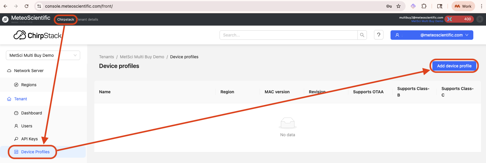MeteoScientific Console Add Device Profile