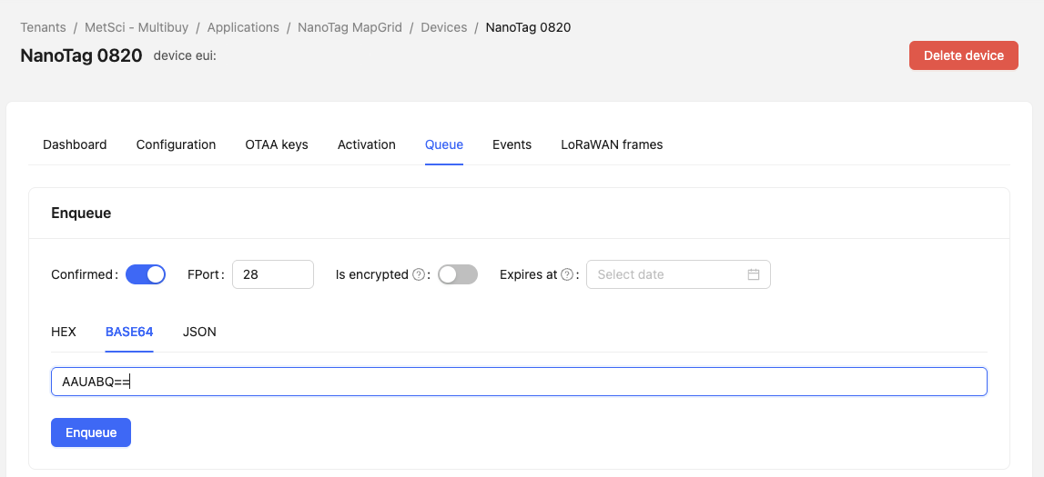 MeteoScientific Console Enqueue Downlink