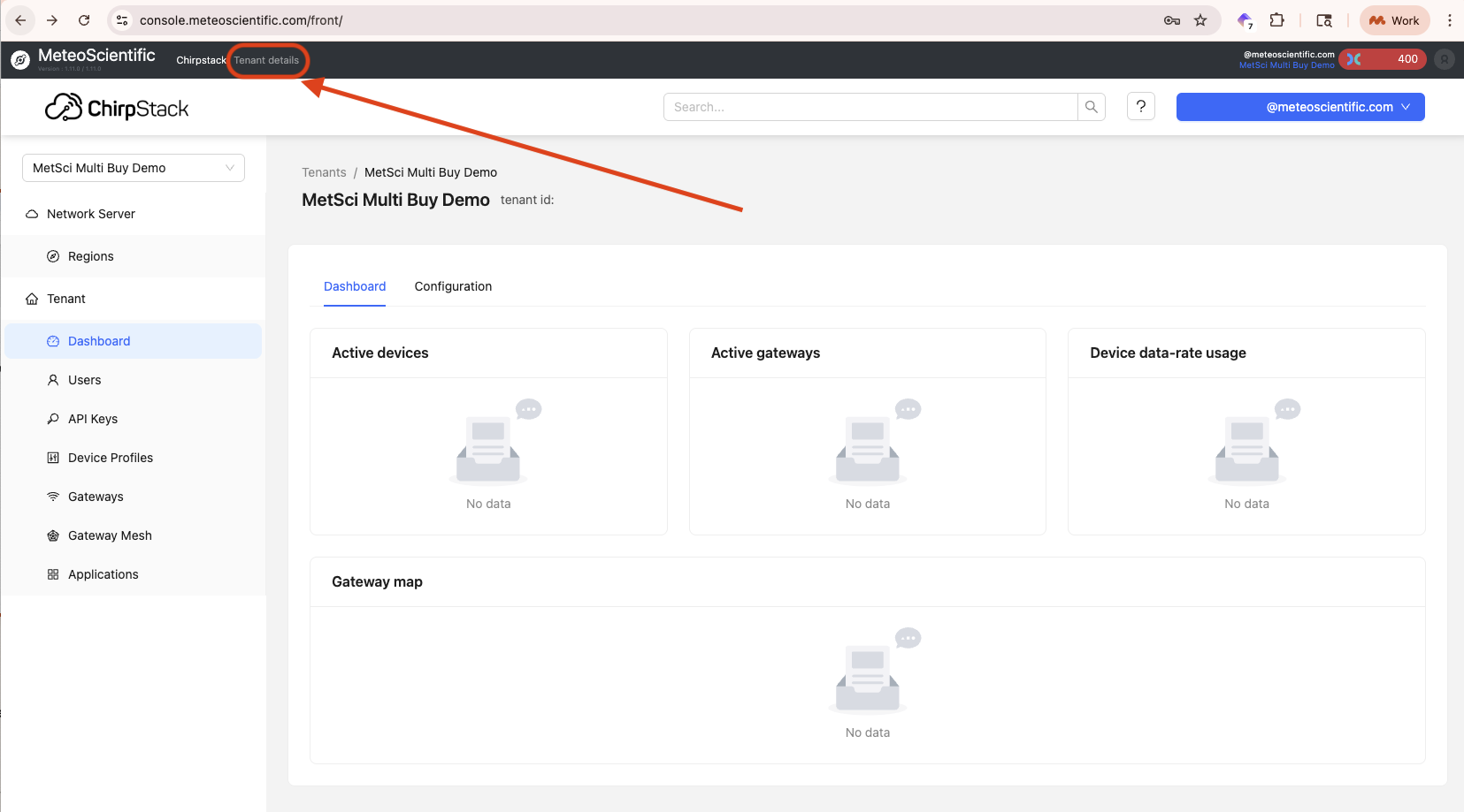 MeteoScientific Console Admin screen