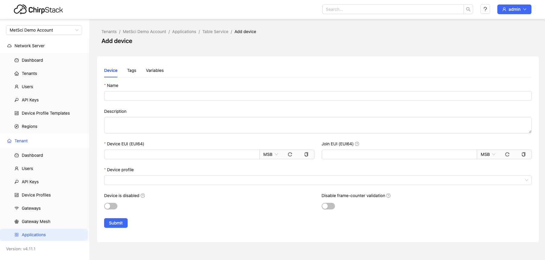 Adding a new device in the MeteoScientific Console