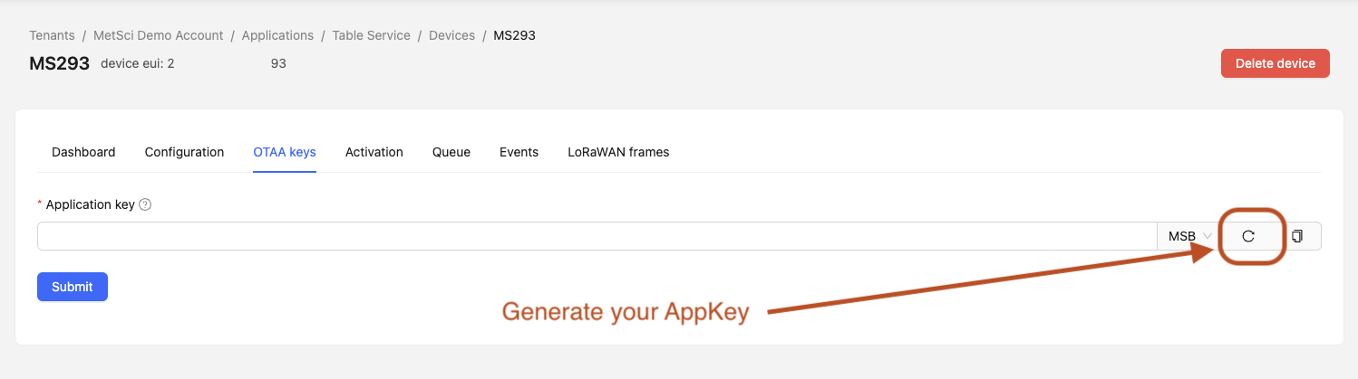 Generating an AppKey in the MeteoScientific Helium Console