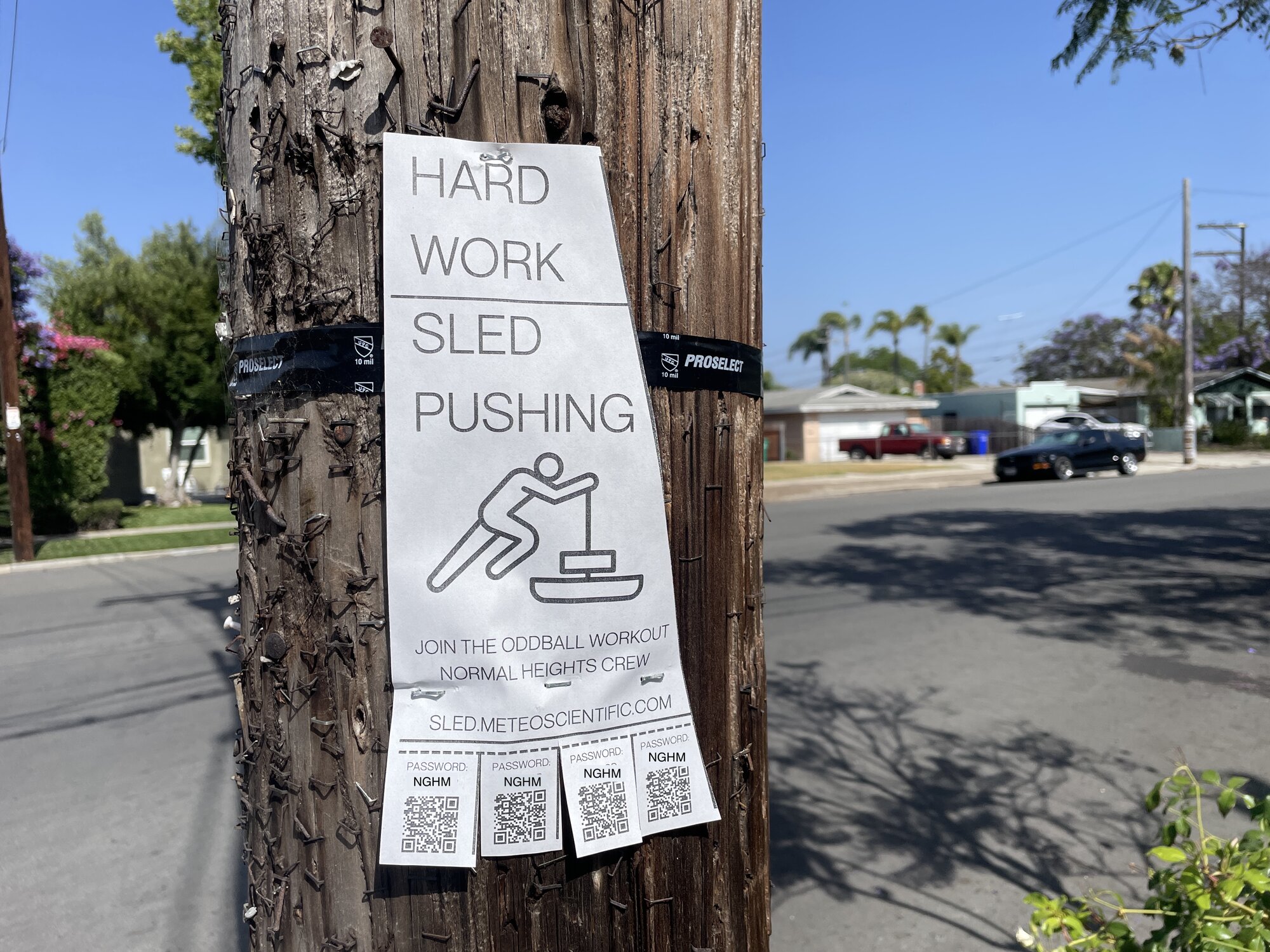 Flyer for sled pushing signup in Normal Heights, San Diego California