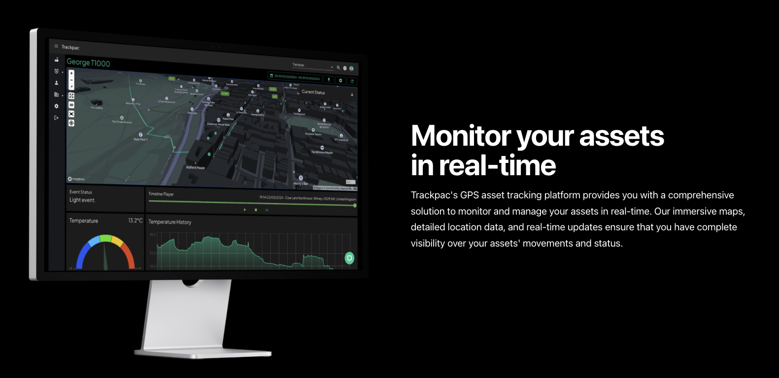 Real-world asset tracking map showing GPS location data points transmitted via long-range LoRaWAN connectivity